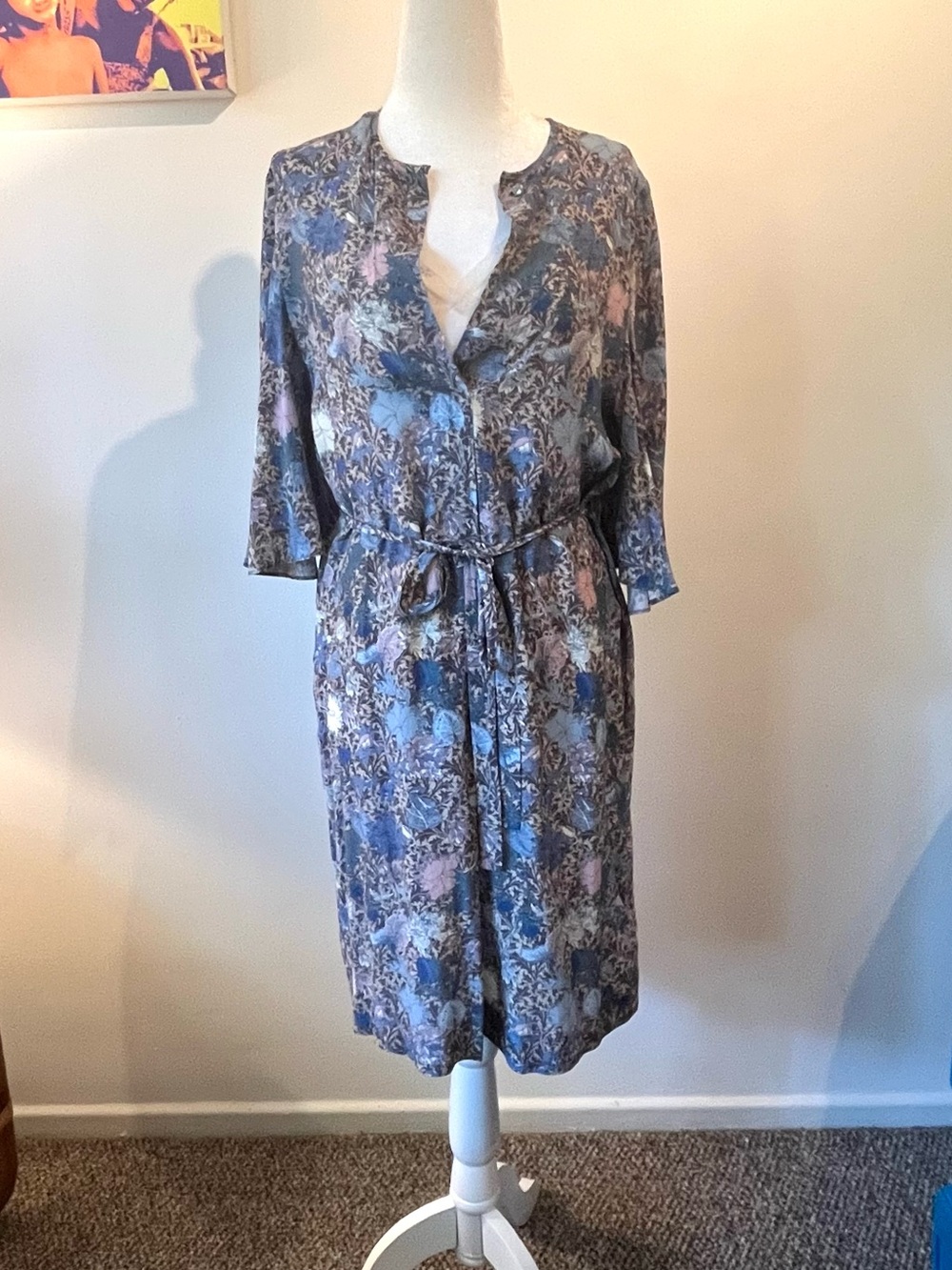 Zadig & Voltaire Blue Floral Tie-Waist Midi Dress